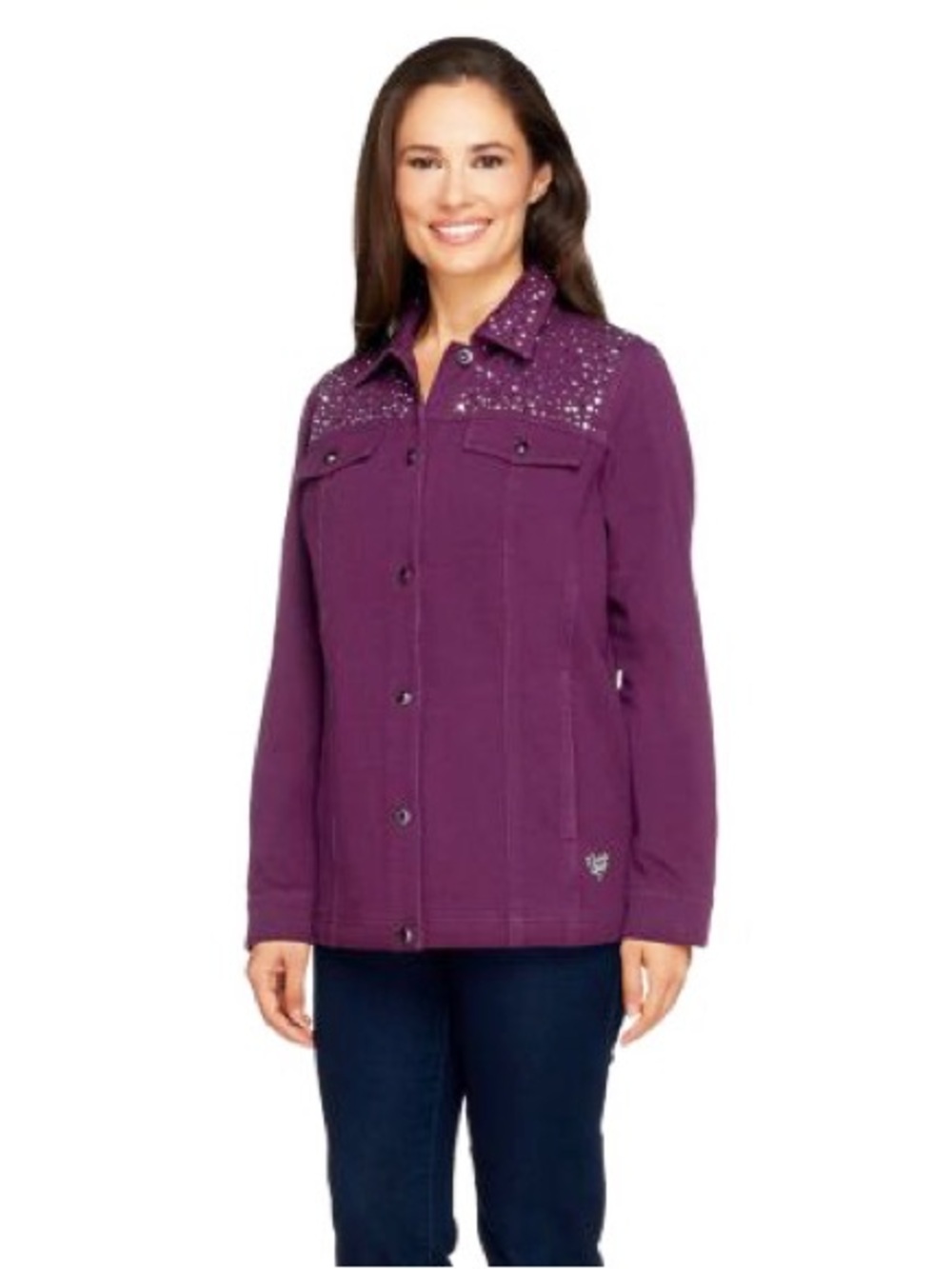 DreamJeannes by Quacker Factory Purple Denim & Diamonds Jacket Size XL - A256683